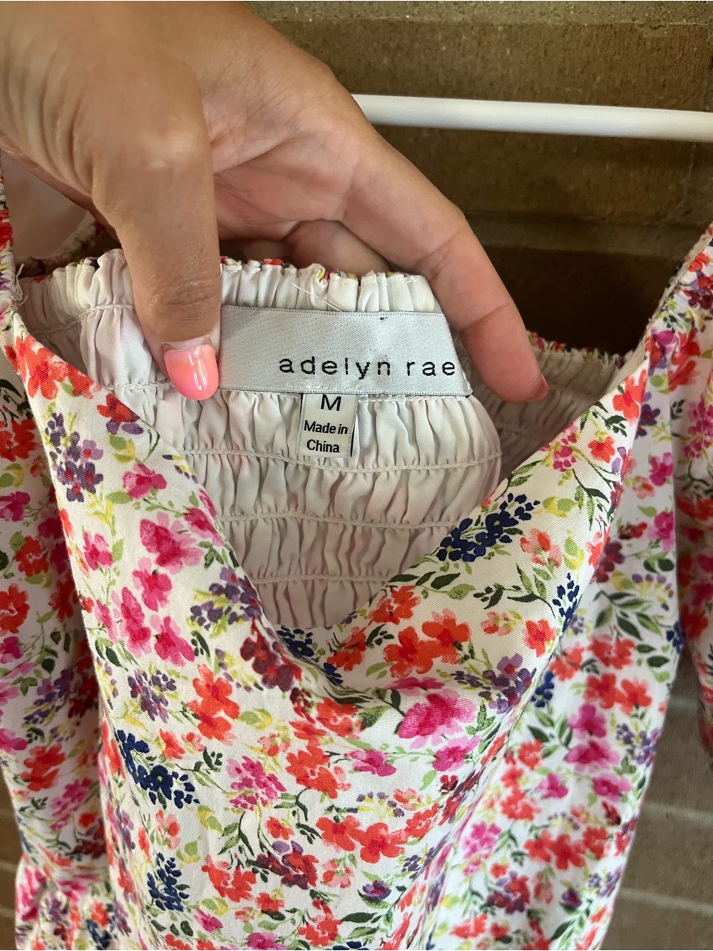Adelyn Rae Floral Smocked Dress - Pink, Orange & Blue Print - Picture 4 of 4